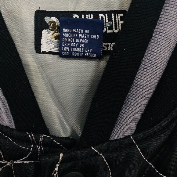 Raw Blue Classics First Team Men's Bomber Jacket Large Black Gray Button Up - Picture 12 of 15